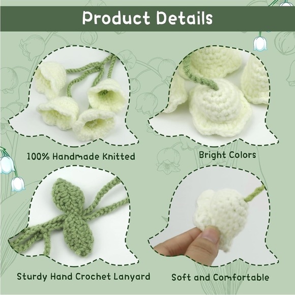 Handmade Woven Bell White Flower Plant Pot Knit Car Mirror Hanging Accessory - Picture 5 of 10